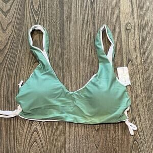 NWOT Jacque Designs Bathing Suit Bikini Top Side Lace Padded Green White Size M